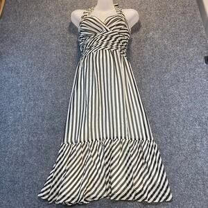 BCBGMaxAzria Black and White Striped Midi Halter Dress